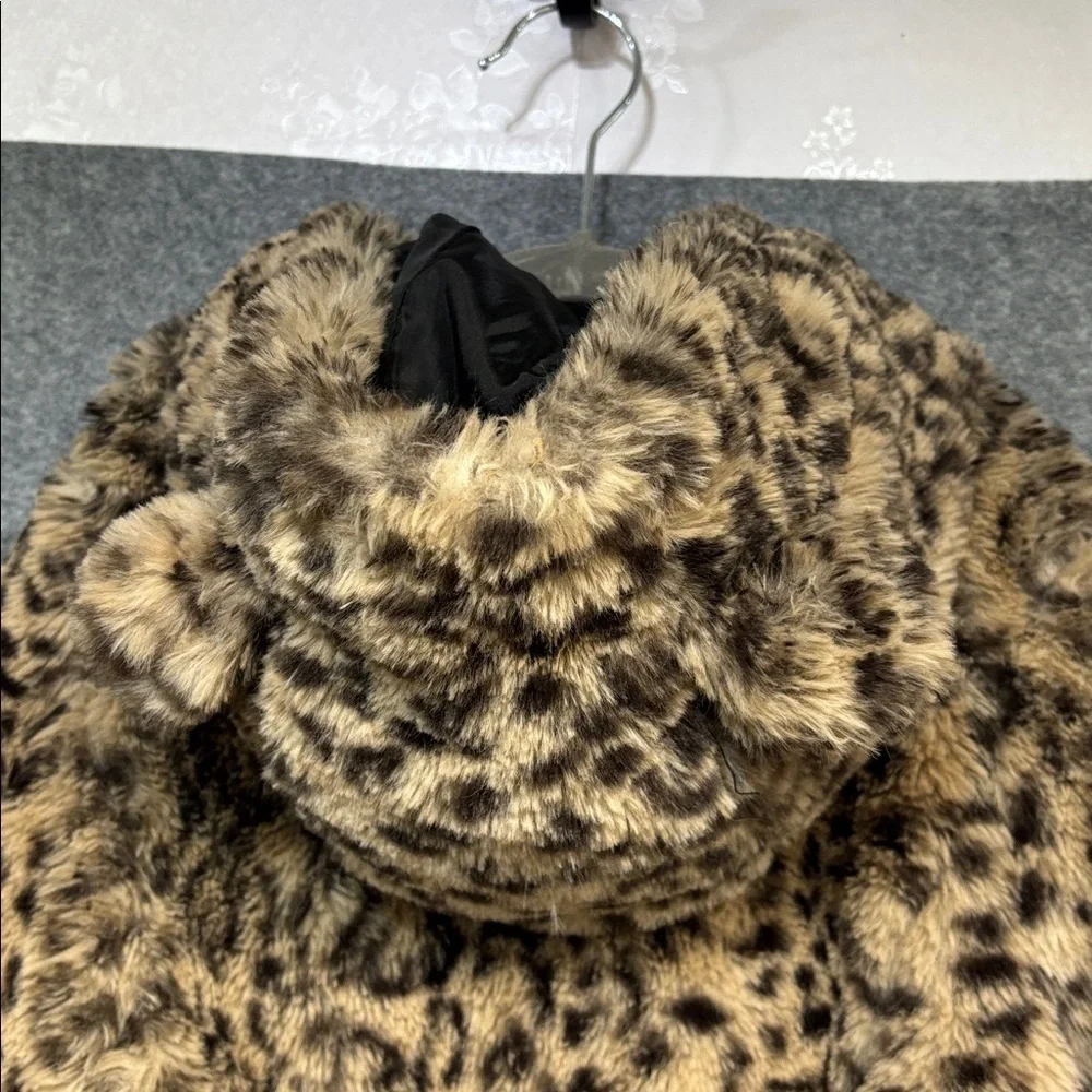 Cat & Jack faux fir cheetah leopard hooded full zip up lined jacket coat S